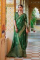 sari vert en soie avec tissage imprimé