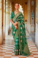 sari en soie verte avec imprimé, tissage