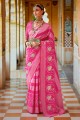 imprimé, tissage sari rose en soie avec chemisier