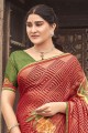 sari rose en mousseline chinon brodé, imprimé, dentelle