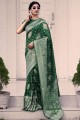 Saris en soie verte avec tissage