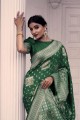 Saris en soie verte avec tissage