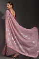 Saris brodé rose poussiéreux en georgette