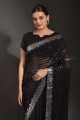 georgette black party wear sari en broderie