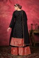 costume pakistanais de tissage de soie d'art noir avec dupatta