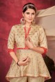 costume pakistanais en soie d'art de tissage en beige avec dupatta