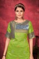 costume pakistanais en soie d'art vert avec tissage