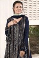costume pakistanais brodé en fausse georgette bleue