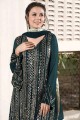 costume pakistanais en fausse georgette brodé en bleu sarcelle