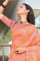 imprimé pêche, sari en dentelle en soie d'art