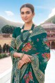Resham, brodé, sari en soie à impression numérique en vert