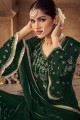 costume pakistanais en fausse georgette vert avec broderies