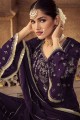 costume pakistanais violet en fausse georgette brodée