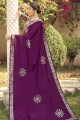 Saris violet en mousseline de chinon imprimée numérique