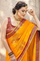 sari en mousseline de soie chinon à impression numérique jaune avec chemisier