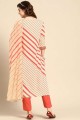 costume salwar crème en rayonne imprimée avec dupatta