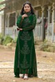 robe longue en fausse georgette verte avec chikankari