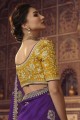 resham,zari,sari en viscose brodé violet avec chemisier