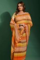 sari orange avec miroir, brodé, mousseline imprimée