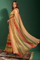miroir,brodé,imprimé sari en mousseline beige
