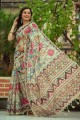pista  linen sari with zari,printed