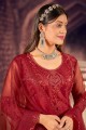 costume pakistanais net brodé en rouge avec dupatta
