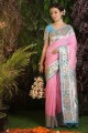 zari,tissage sari de soie banarasi en rose bébé avec chemisier