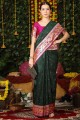 zari,tissage sari en soie verte banarasi