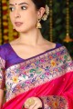 sari de soie banarasi en rose avec zari, tissage