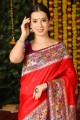 sari de soie banarasi rouge avec zari, tissage