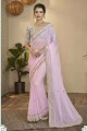 sari en organza rose bébé avec zari brodé