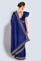 sari de fête en soie bleue avec zari, brodé