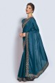 sari bleu sarcelle avec zari, soie brodée