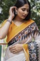 sari imprimé numérique en coton blanc