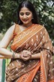 sari imprimé numérique en coton marron