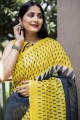 sari en coton gris avec impression numérique