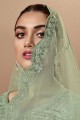 costume pakistanais brodé filet vert menthe avec dupatta
