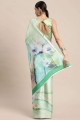 sari vert d'eau en satin avec impression numérique
