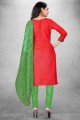 salwar kameez en coton rouge avec imprimé
