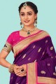 Saris violet en soie avec tissage