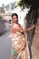 sari en soie imprimé pêche