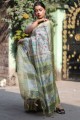 sari en soie imprimé vert avec chemisier
