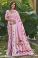 banarasi soie bébé rose banarasi sari en tissage