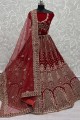 choli lehenga nuptiale en velours rouge brodé avec dupatta