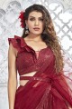 Net Red Party Lehenga Choli With Embroidery