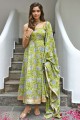 Costume vert Anarkali en coton imprimé