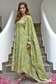 Costume vert Anarkali en coton imprimé
