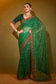 sari imprimé en dentelle georgette vert