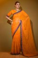 sari en georgette avec dentelle imprimée en jaune