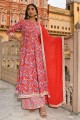 Costume Anarkali rouge coton imprimé